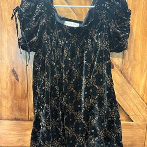 We The Free Black and Gold Velvet Dress